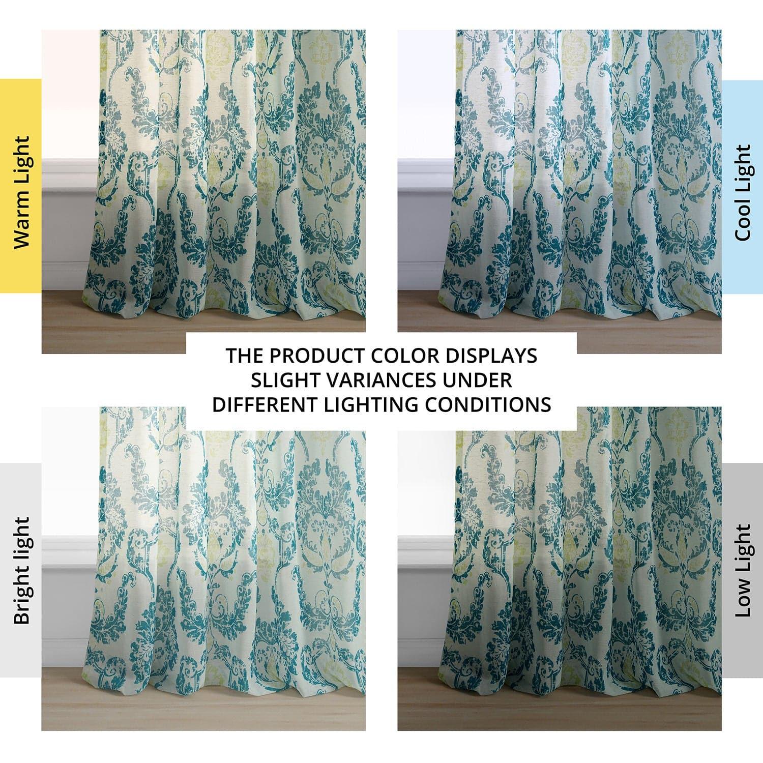 Terrace Teal Printed Sheer Curtain - HalfPriceDrapes.com