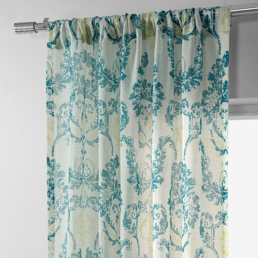 Terrace Teal Printed Sheer Curtain - HalfPriceDrapes.com