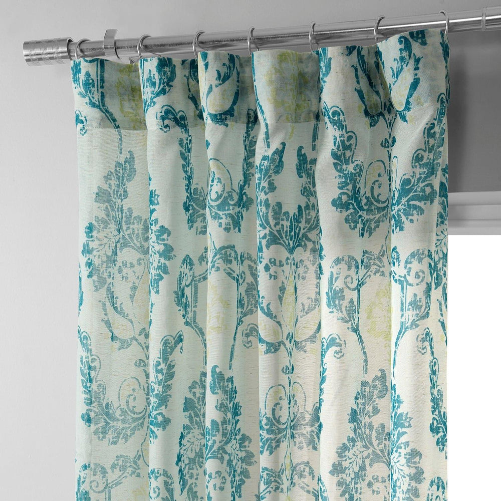 Terrace Teal Printed Sheer Curtain - HalfPriceDrapes.com