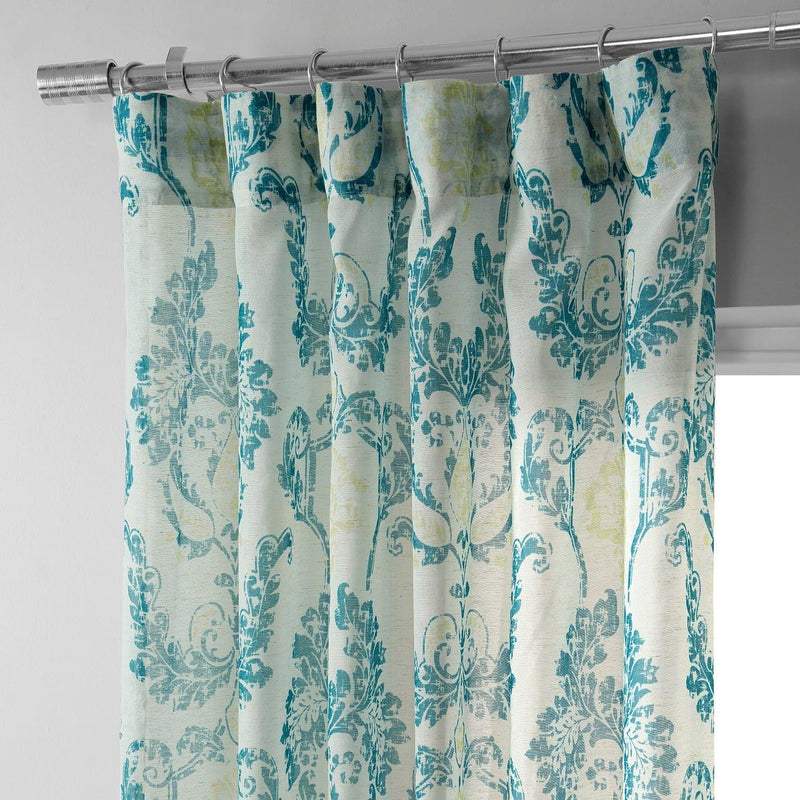 Terrace Teal Printed Sheer Curtain - HalfPriceDrapes.com