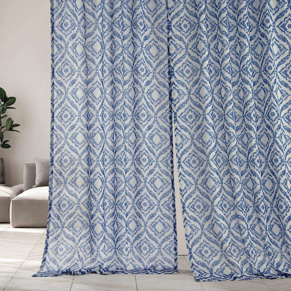 Plaza Blue Printed Sheer Custom Curtain - HalfPriceDrapes.com