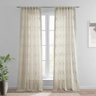 Suez Natural Embroidered Patterned Faux Linen Sheer Curtain - HalfPriceDrapes.com