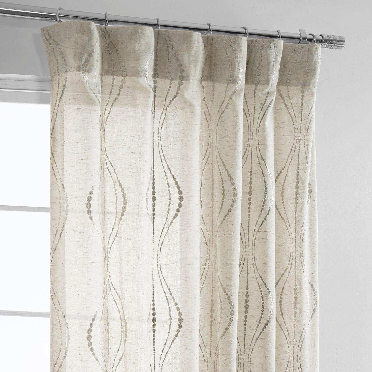 Suez Natural Embroidered Striped Patterned Faux Linen Sheer