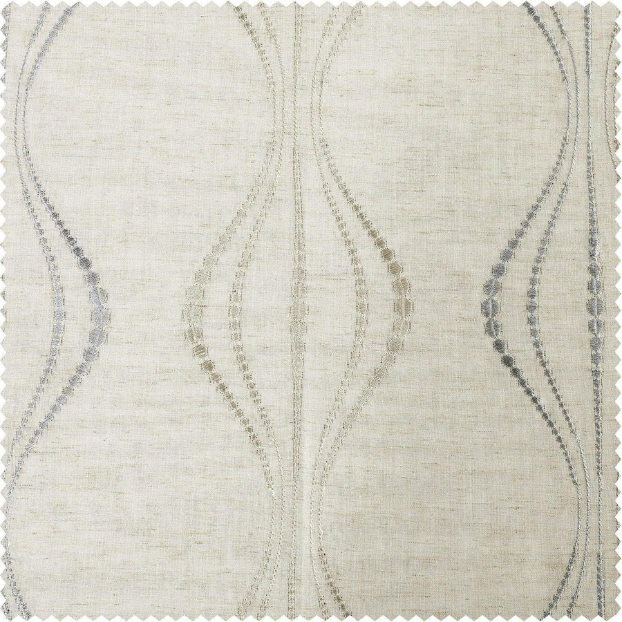 Suez Natural Embroidered Patterned Faux Linen Sheer Custom Curtain - HalfPriceDrapes.com