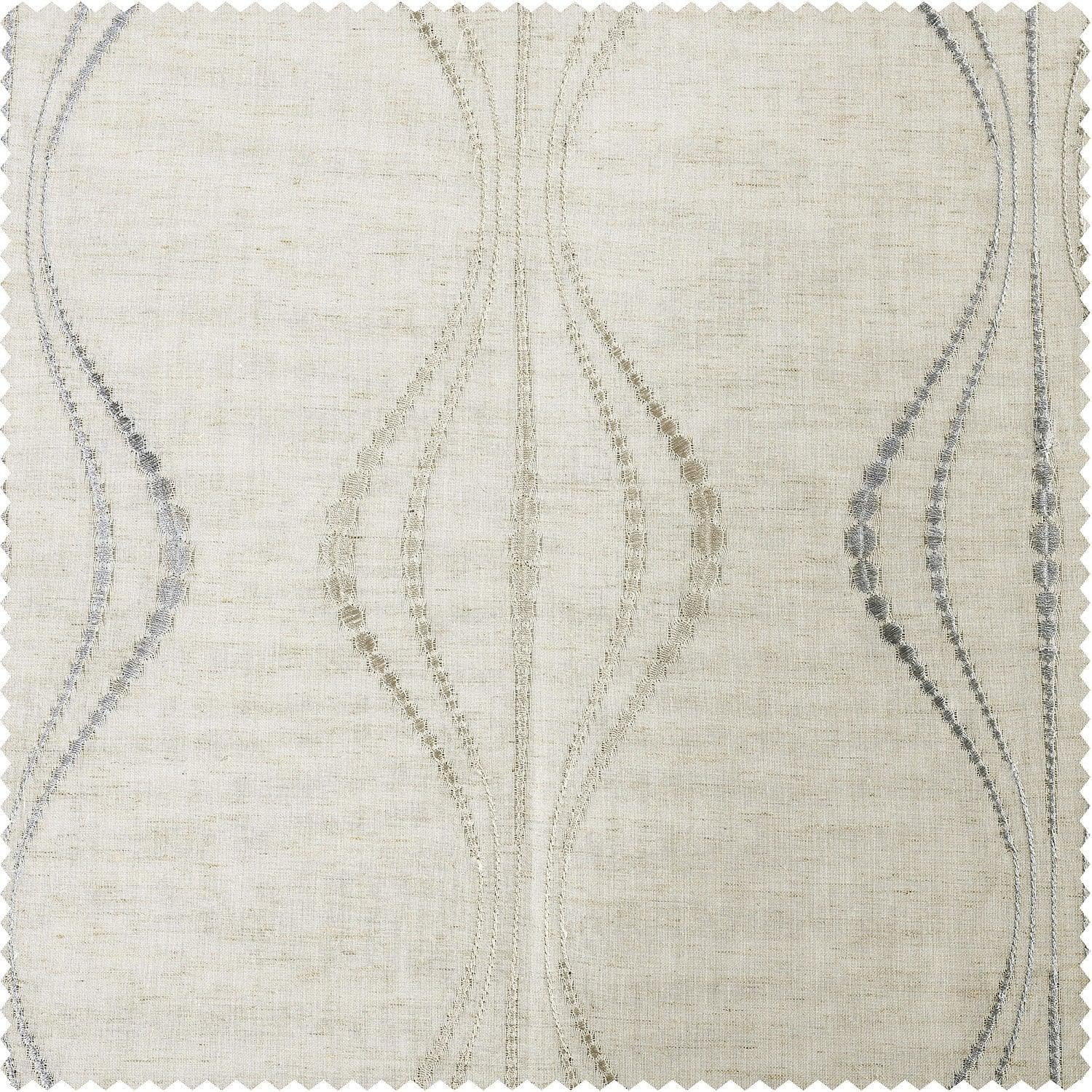 Suez Natural Striped Embroidered Patterned Faux Linen Sheer Custom Curtain