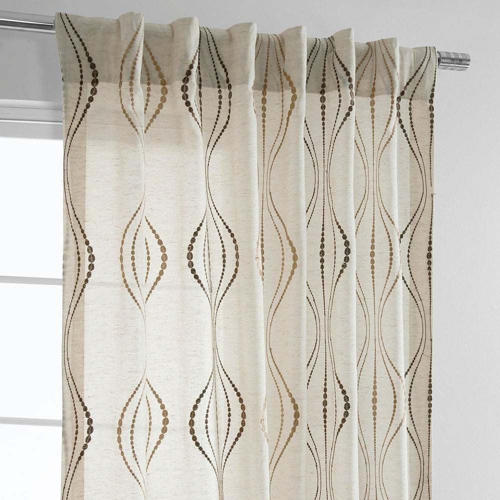 Suez Bronze Embroidered Patterned Faux Linen Sheer Curtain - HalfPriceDrapes.com