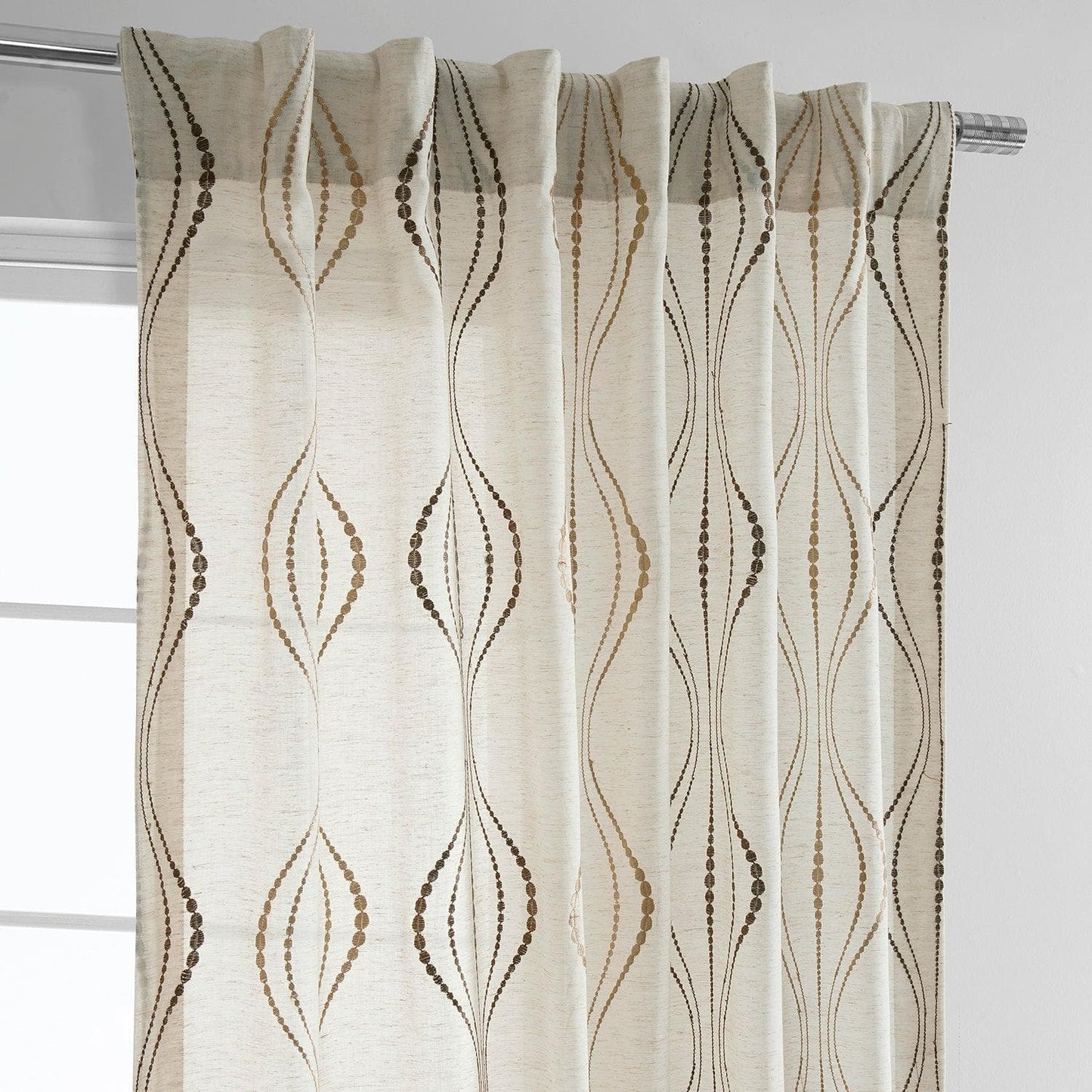 Suez Bronze Embroidered Patterned Faux Linen Sheer Curtain - HalfPriceDrapes.com