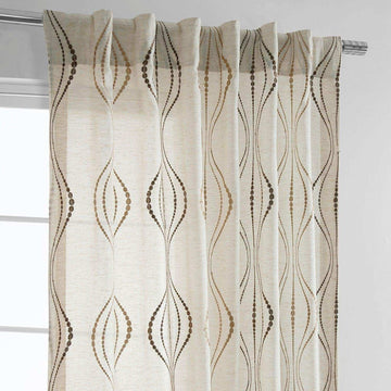 Suez Bronze Embroidered Patterned Faux Linen Sheer Curtain - HalfPriceDrapes.com