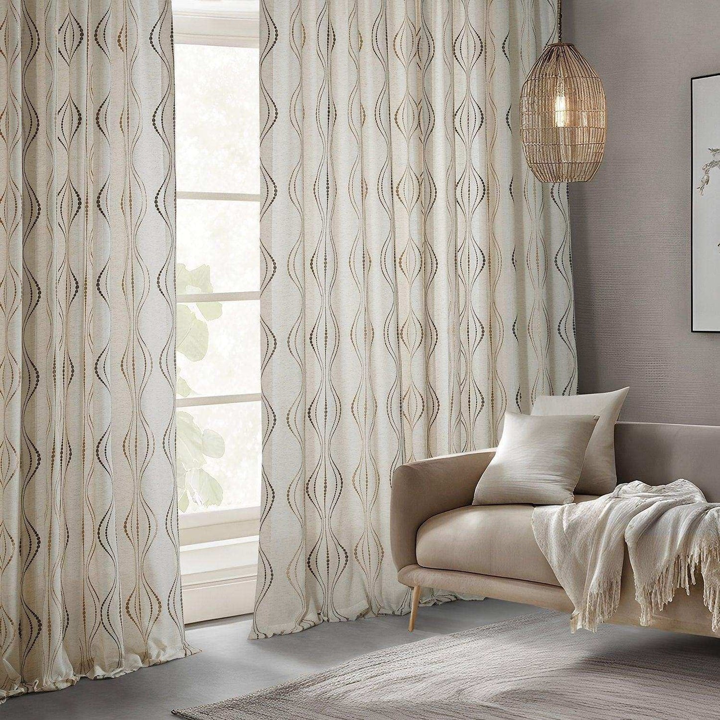 Suez Bronze Embroidered Patterned Faux Linen Sheer Custom Curtain - HalfPriceDrapes.com