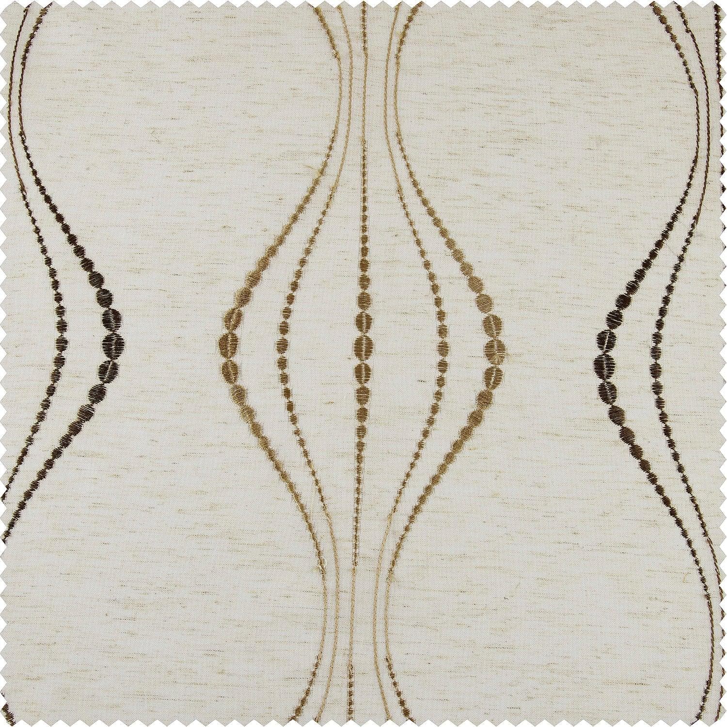 Suez Bronze Striped Embroidered Patterned Faux Linen Sheer Curtain