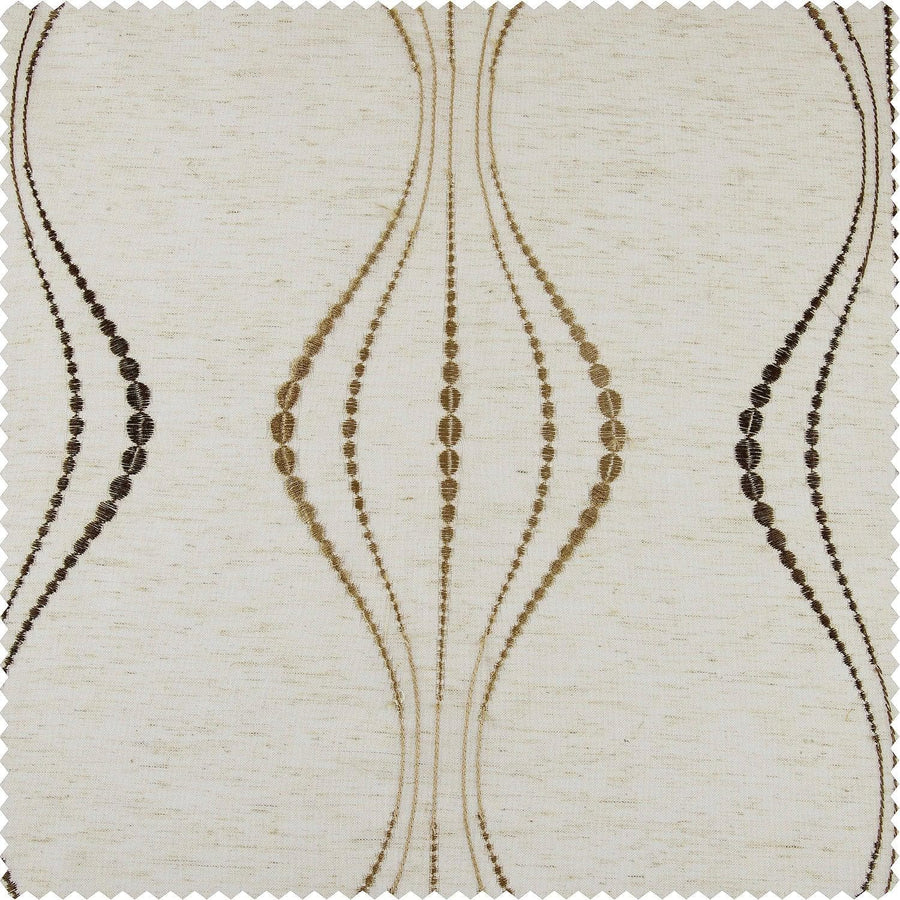 Suez Bronze Embroidered Patterned Faux Linen Sheer Custom Curtain - HalfPriceDrapes.com