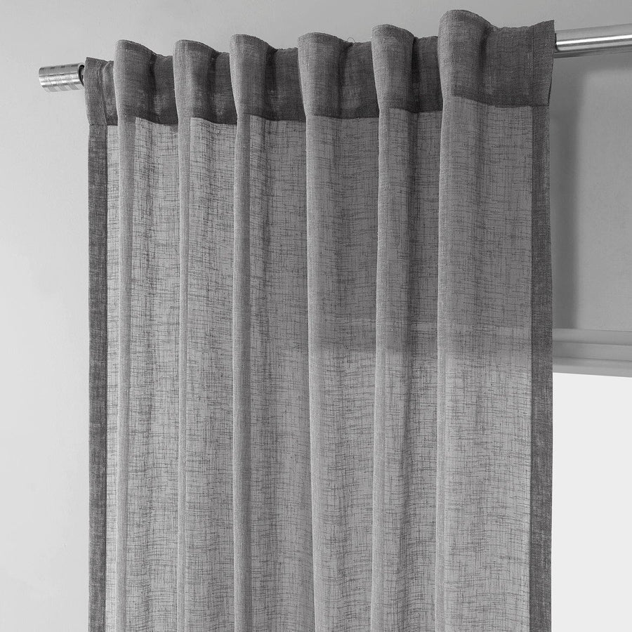 Nimbo Grey Solid Linen Sheer Curtain Pair (2 Panels) - HalfPriceDrapes.com
