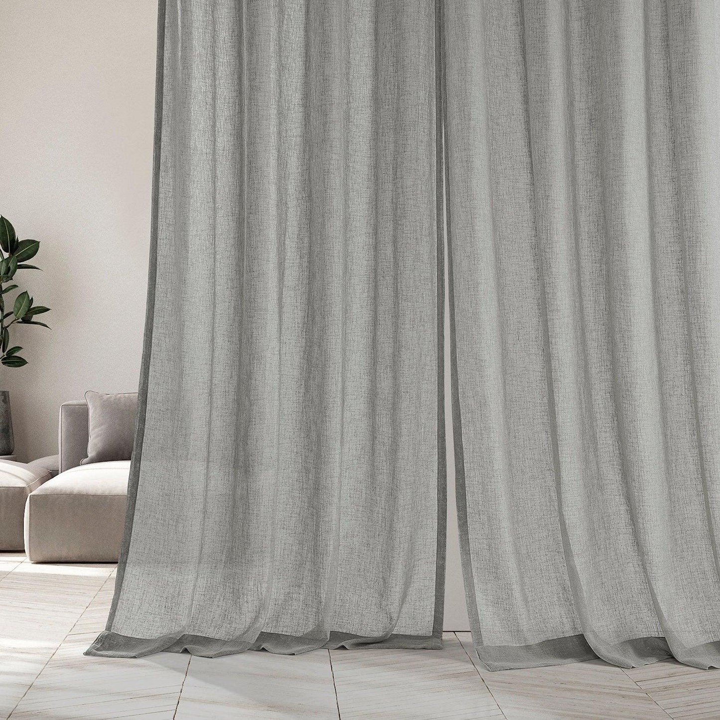 Alto Grey Solid Linen Sheer Curtain Pair (2 Panels) - HalfPriceDrapes.com