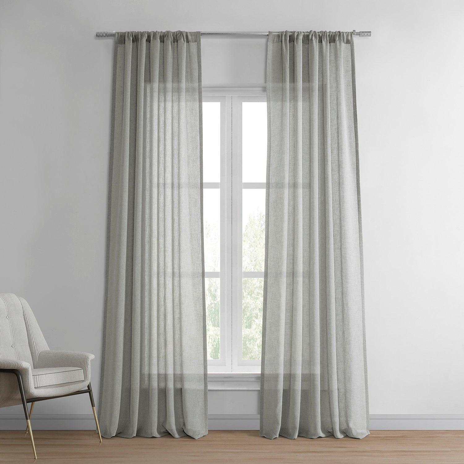 Alto Grey Solid Linen Sheer Curtain Pair (2 Panels) - HalfPriceDrapes.com