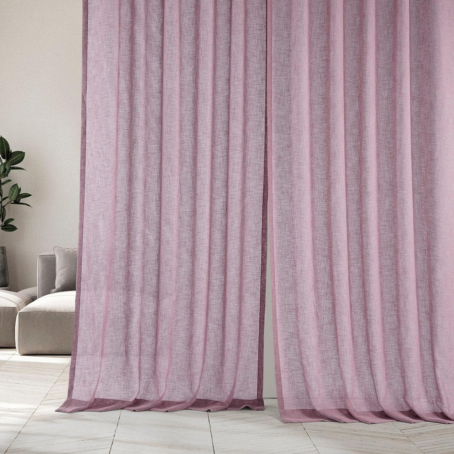 Pink Cloud Solid Linen Sheer Curtain Pair (2 Panels)