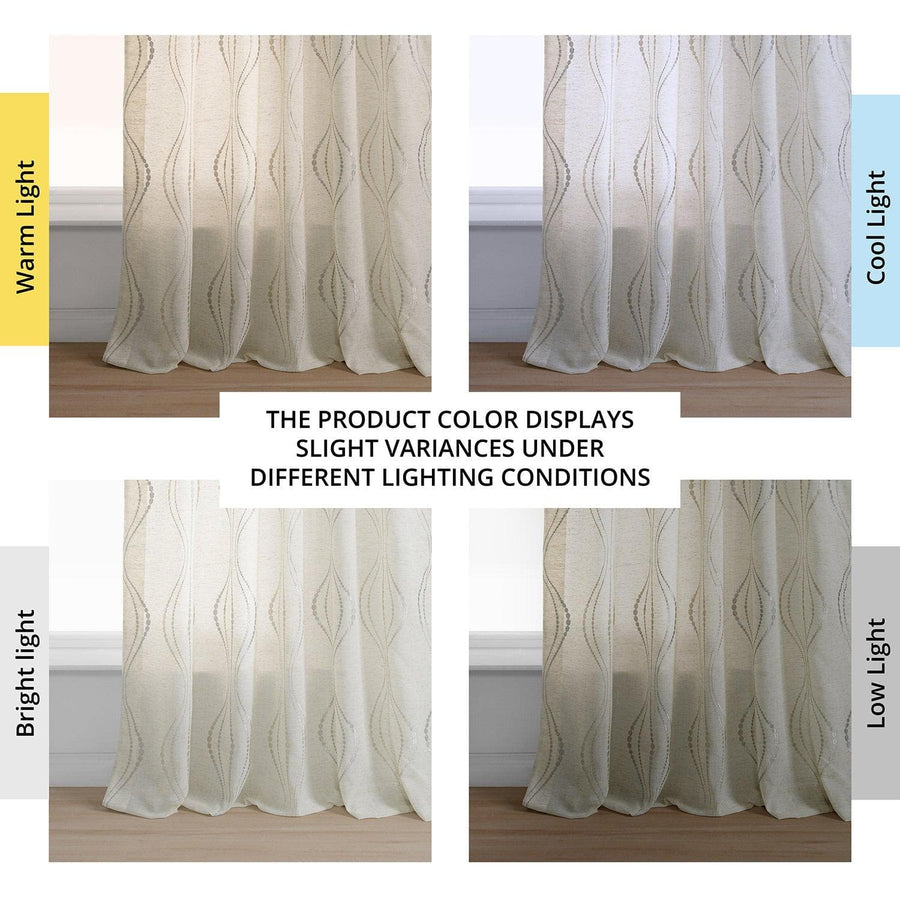 Global White Embroidered Linen Sheer Curtain Pair (2 Panels) - HalfPriceDrapes.com