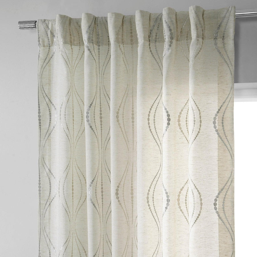 Global White Embroidered Linen Sheer Curtain Pair (2 Panels) - HalfPriceDrapes.com
