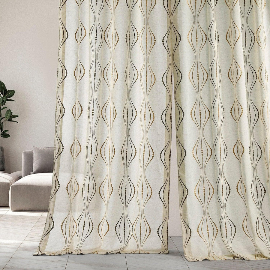 Global Copper Embroidered Linen Sheer Curtain Pair (2 Panels) - HalfPriceDrapes.com