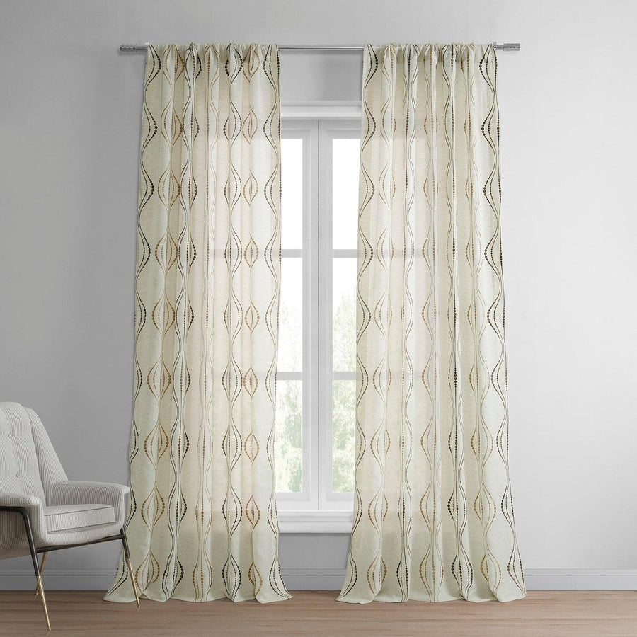 Global Copper Embroidered Linen Sheer Curtain Pair (2 Panels) - HalfPriceDrapes.com