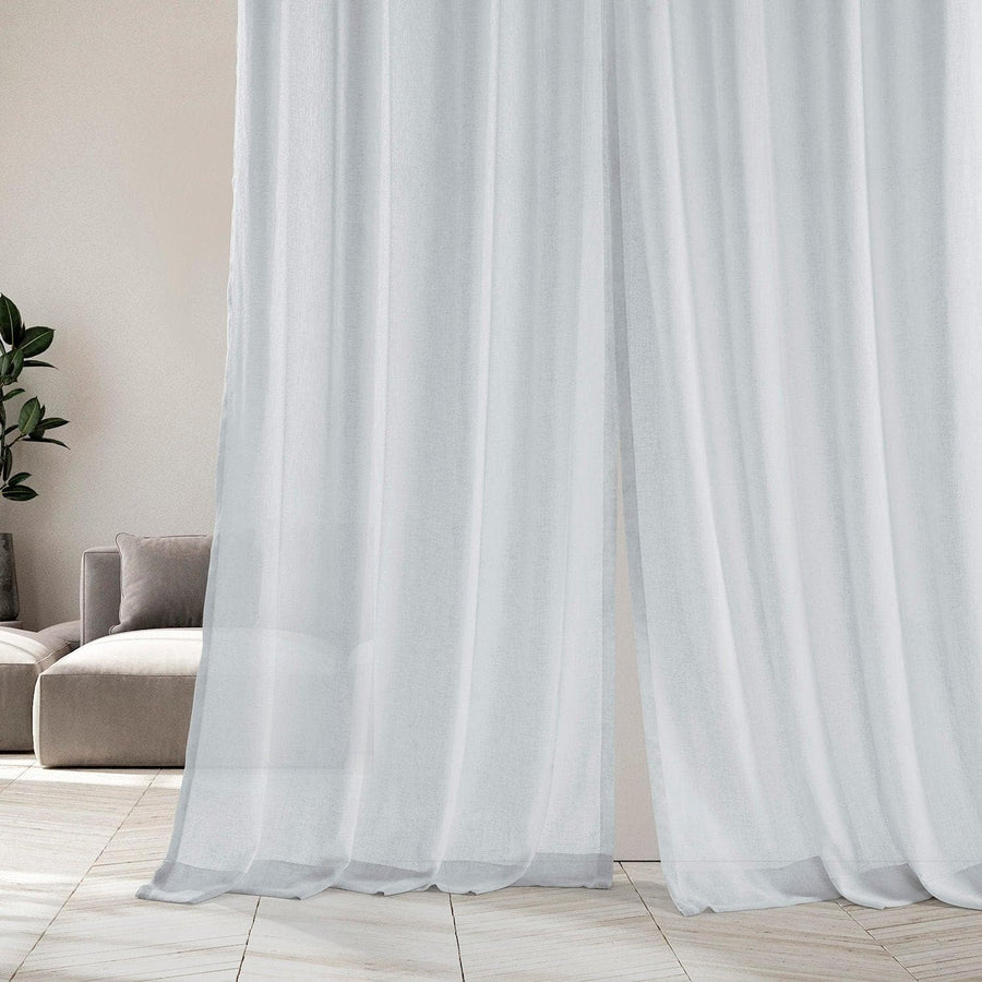 Aspen White Textured Faux Linen Sheer Custom Curtain - HalfPriceDrapes.com
