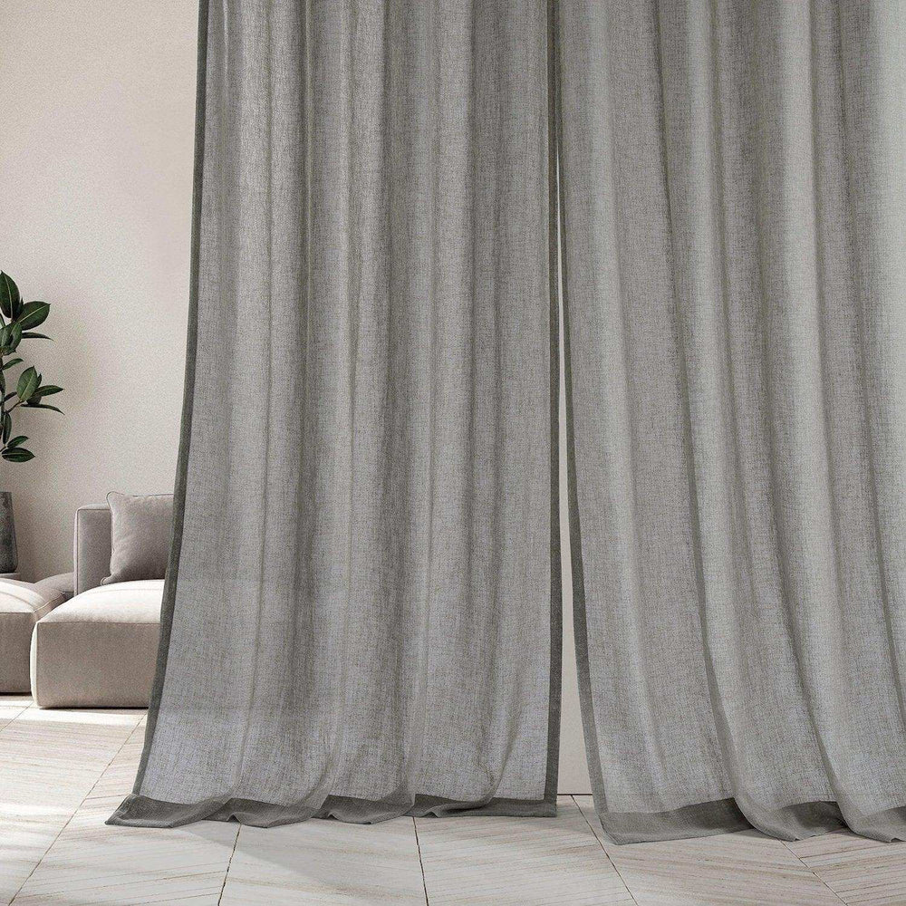 Paris Greige Textured Faux Linen Sheer Custom Curtain - HalfPriceDrapes.com