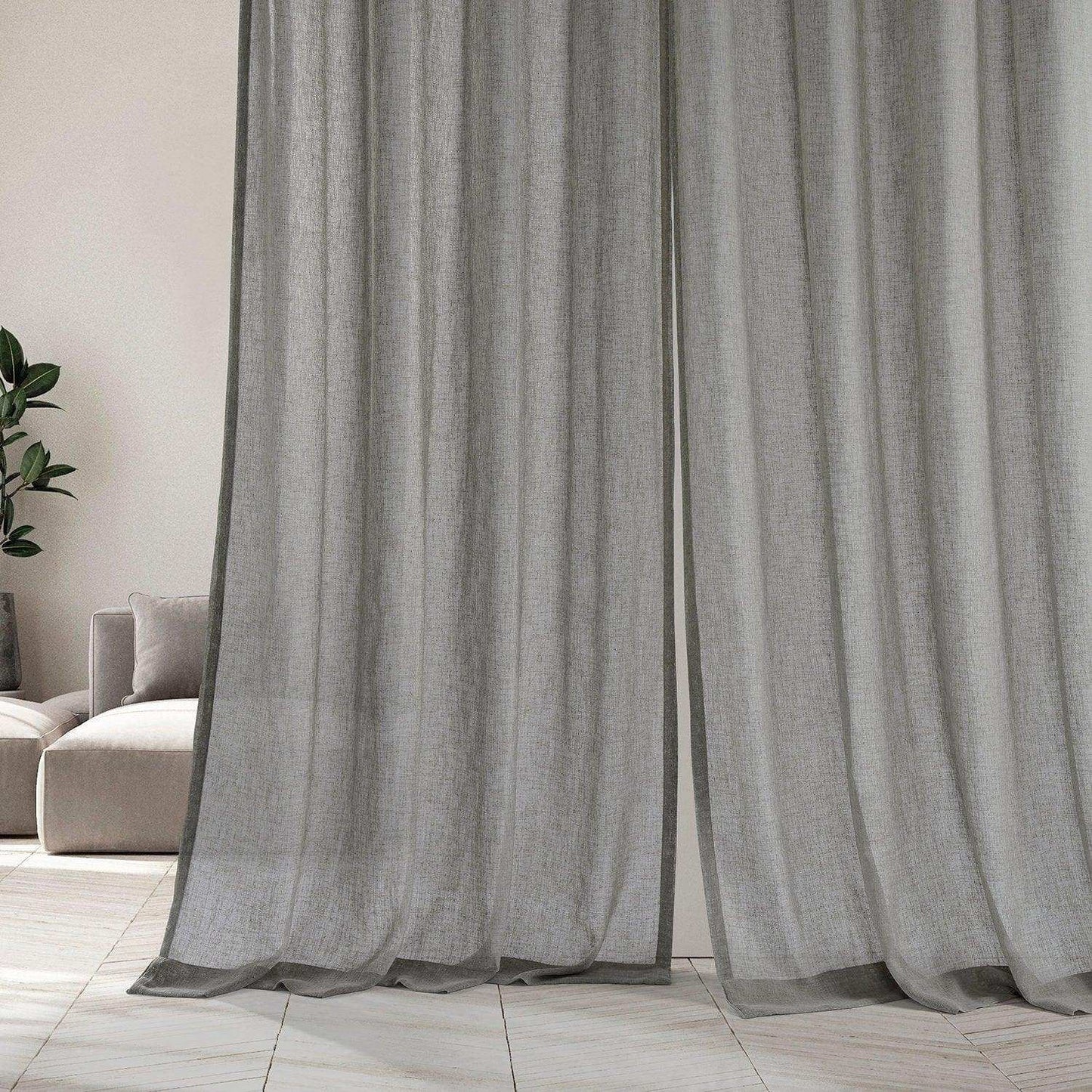 Paris Greige Textured Faux Linen Sheer Custom Curtain - HalfPriceDrapes.com