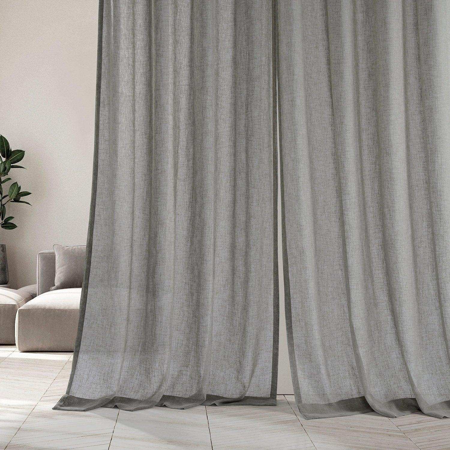 Paris Greige Textured Faux Linen Sheer Custom Curtain - HalfPriceDrapes.com