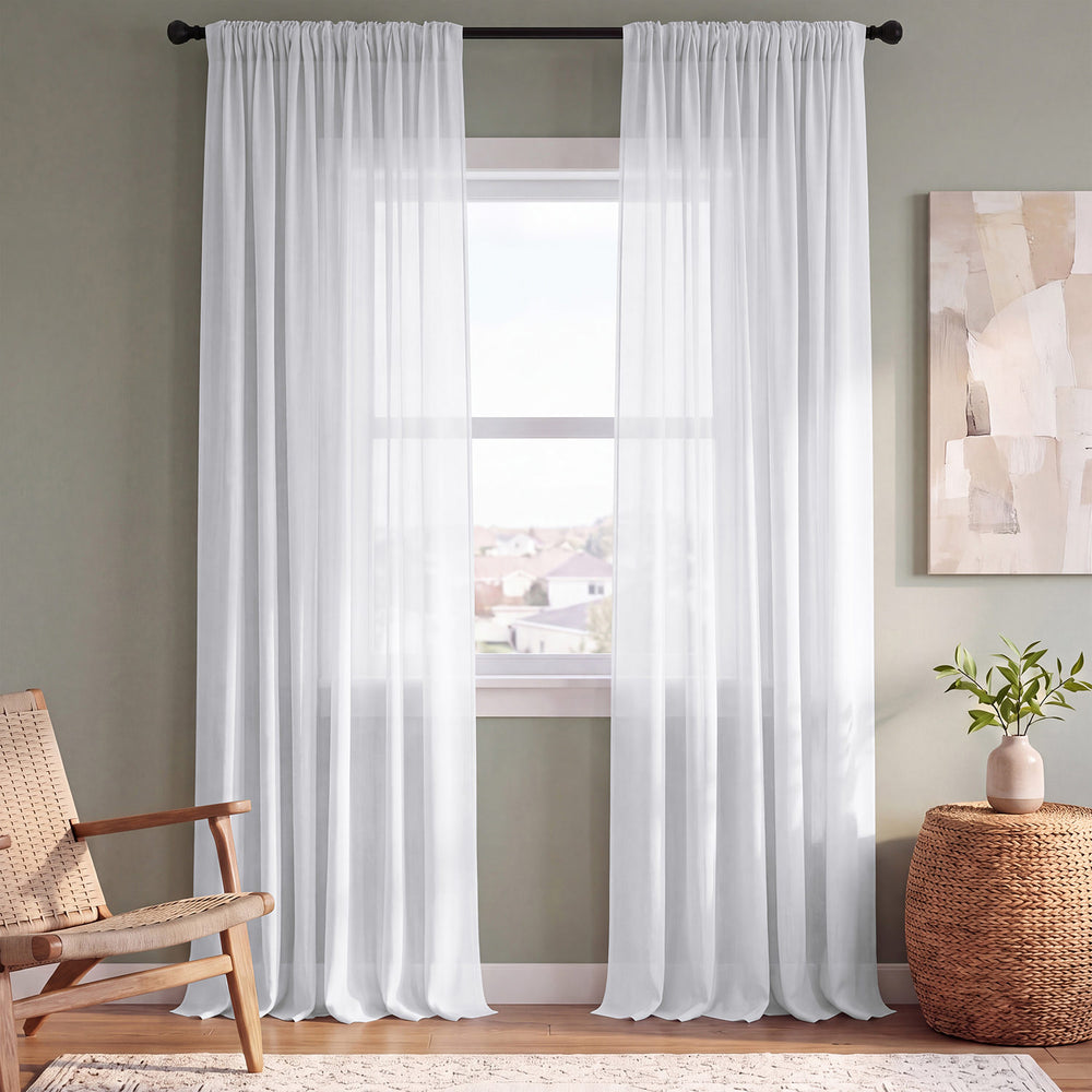 Solid White Voile Sheer Curtain Pair (2 Panels)