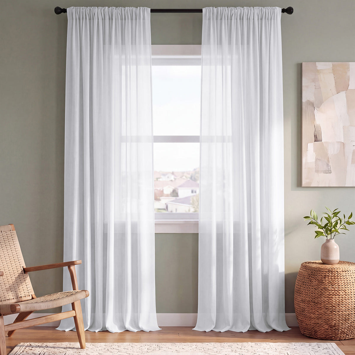 Solid White Voile Sheer Curtain Pair (2 Panels)