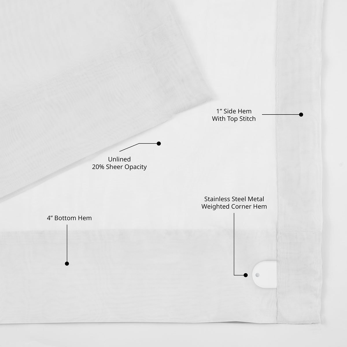 Solid Off White Voile Sheer Curtain Pair (2 Panels)