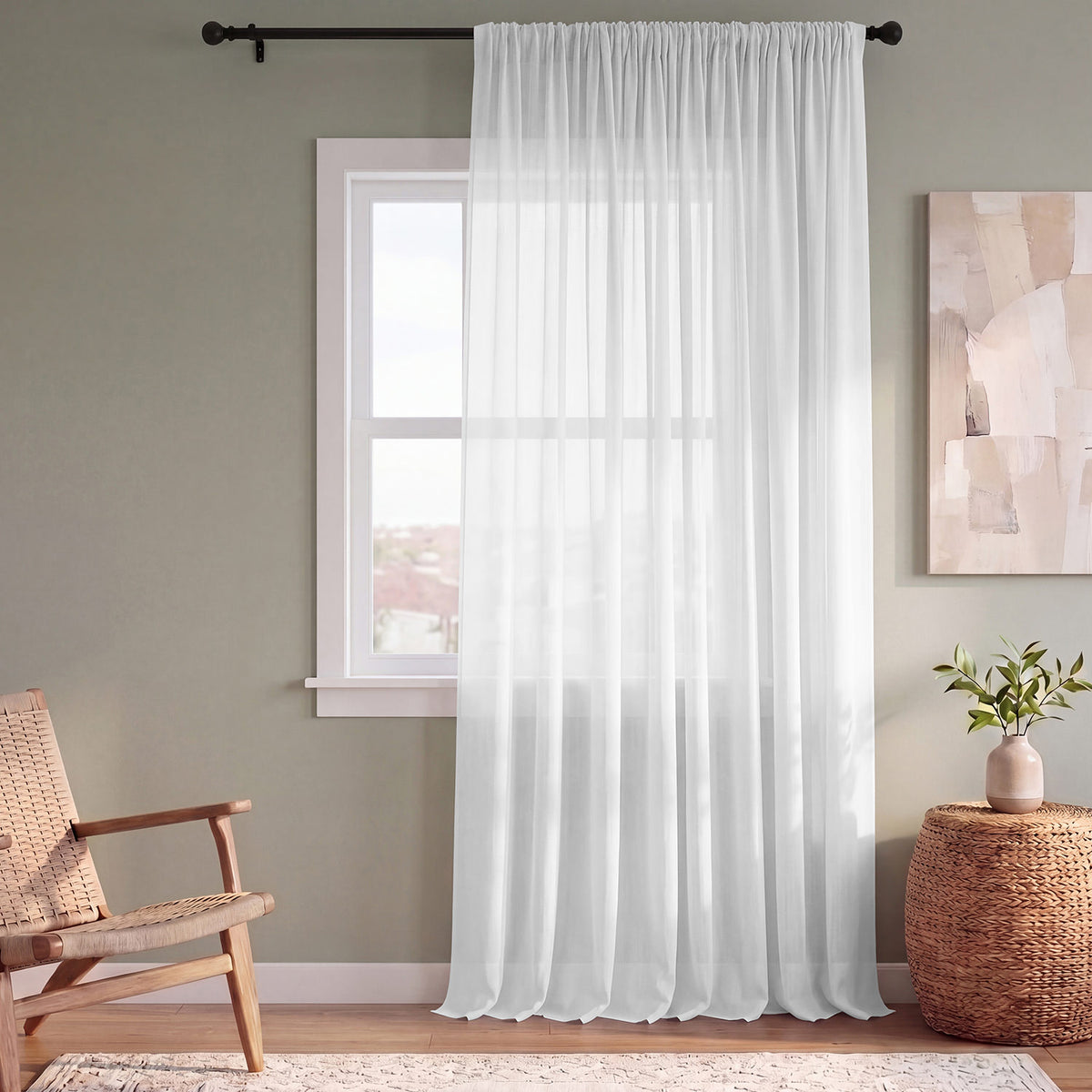 Solid Off White Voile Extra Wide Sheer Curtain