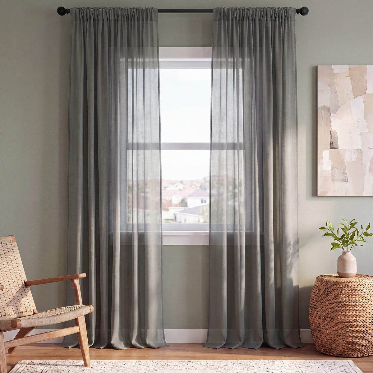 Grey Voile Sheer Curtain Pair (2 Panels)