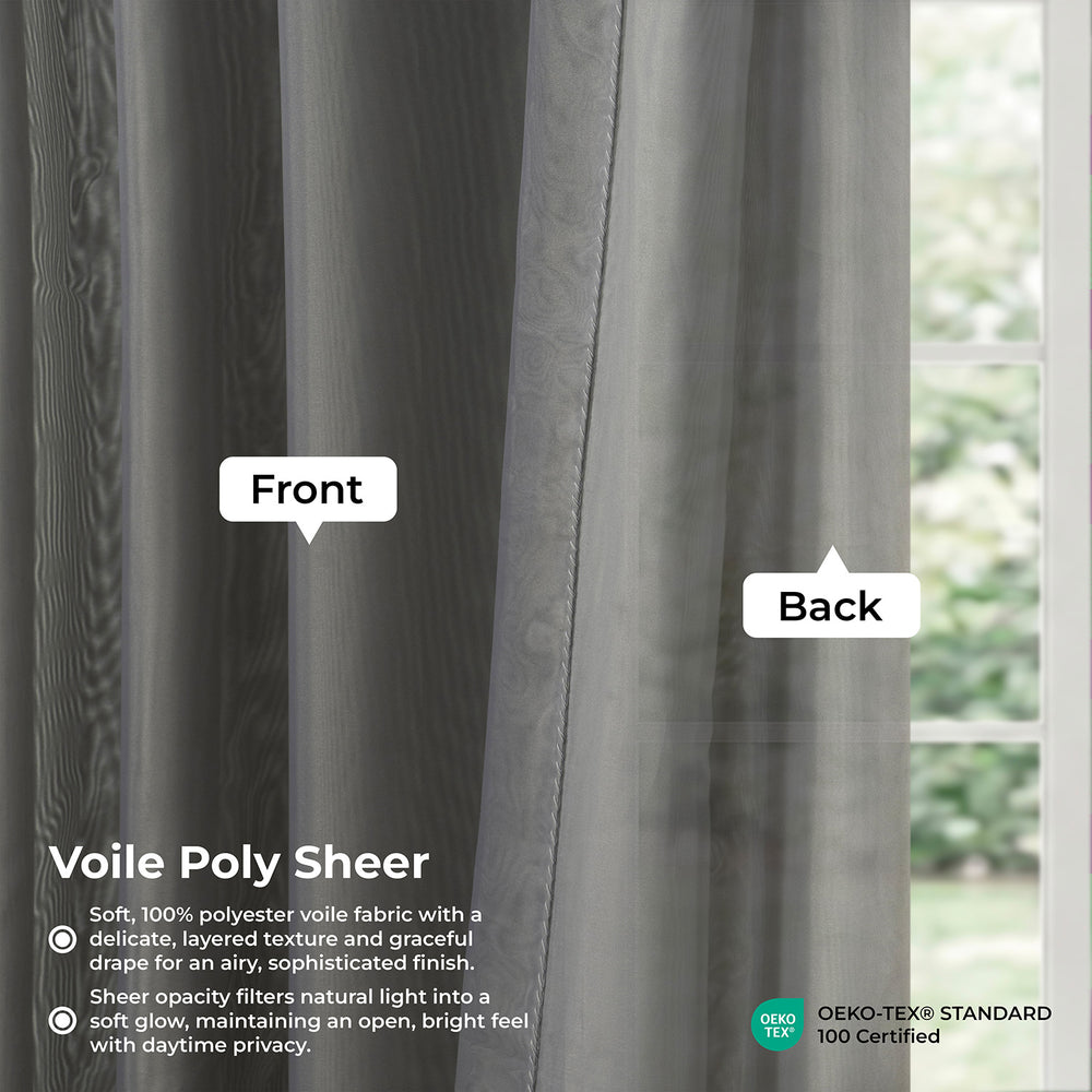 Solid Grey Voile Extra Wide Sheer Curtain