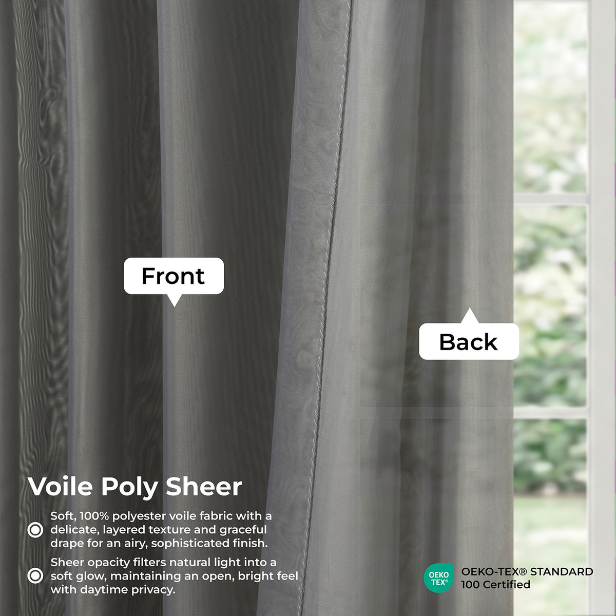 Solid Grey Voile Extra Wide Sheer Curtain