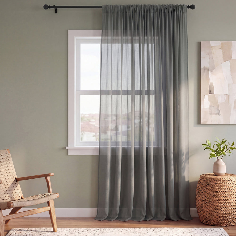 Solid Grey Voile Extra Wide Sheer Curtain