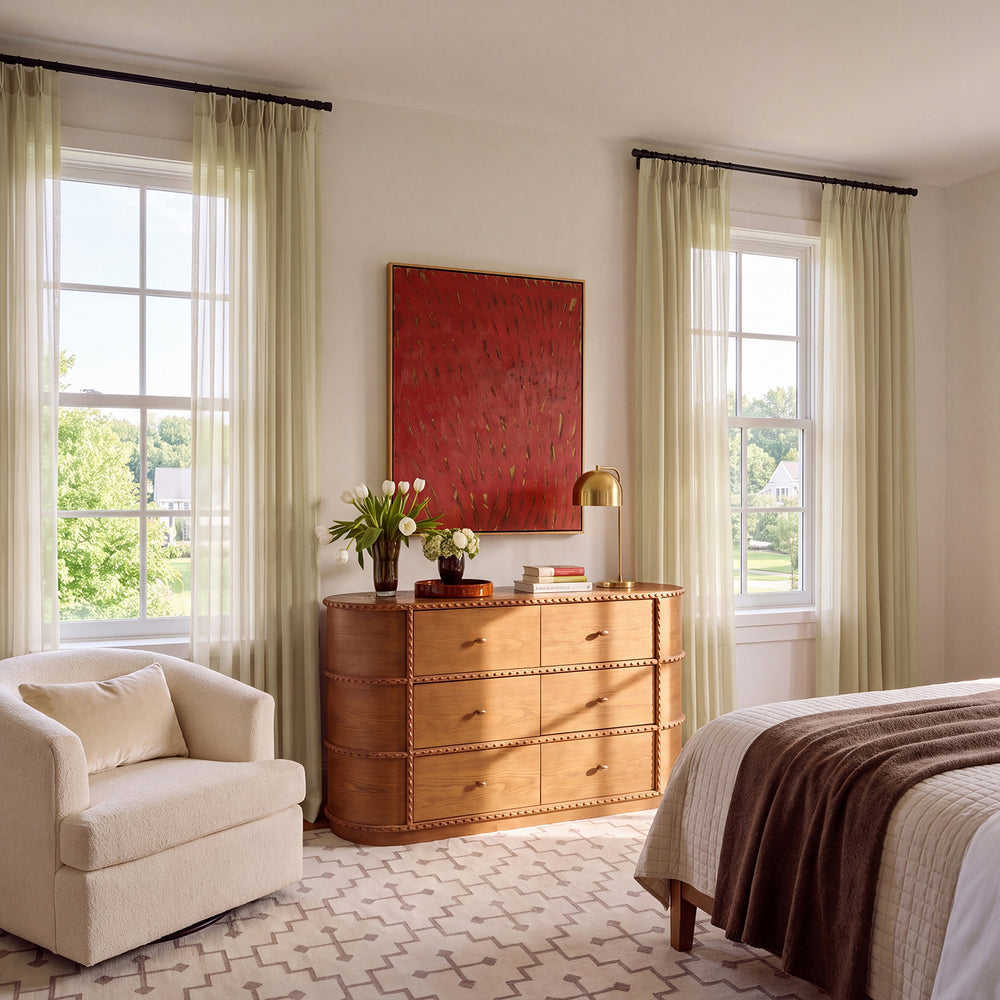 Double Layered Soft Tan Sheer Custom Curtain