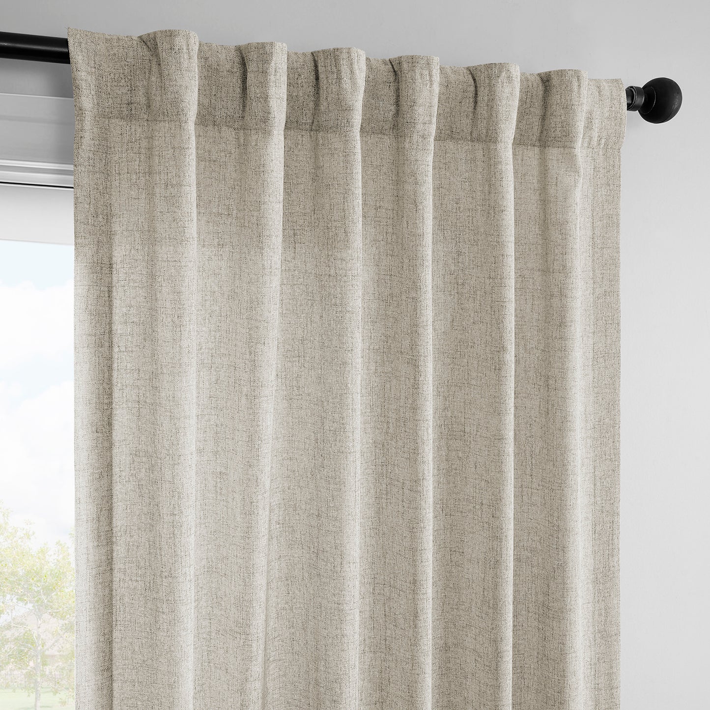 Rustic Oatmeal FarmTown Faux Linen Sheer Curtain Pair (2 Panels)