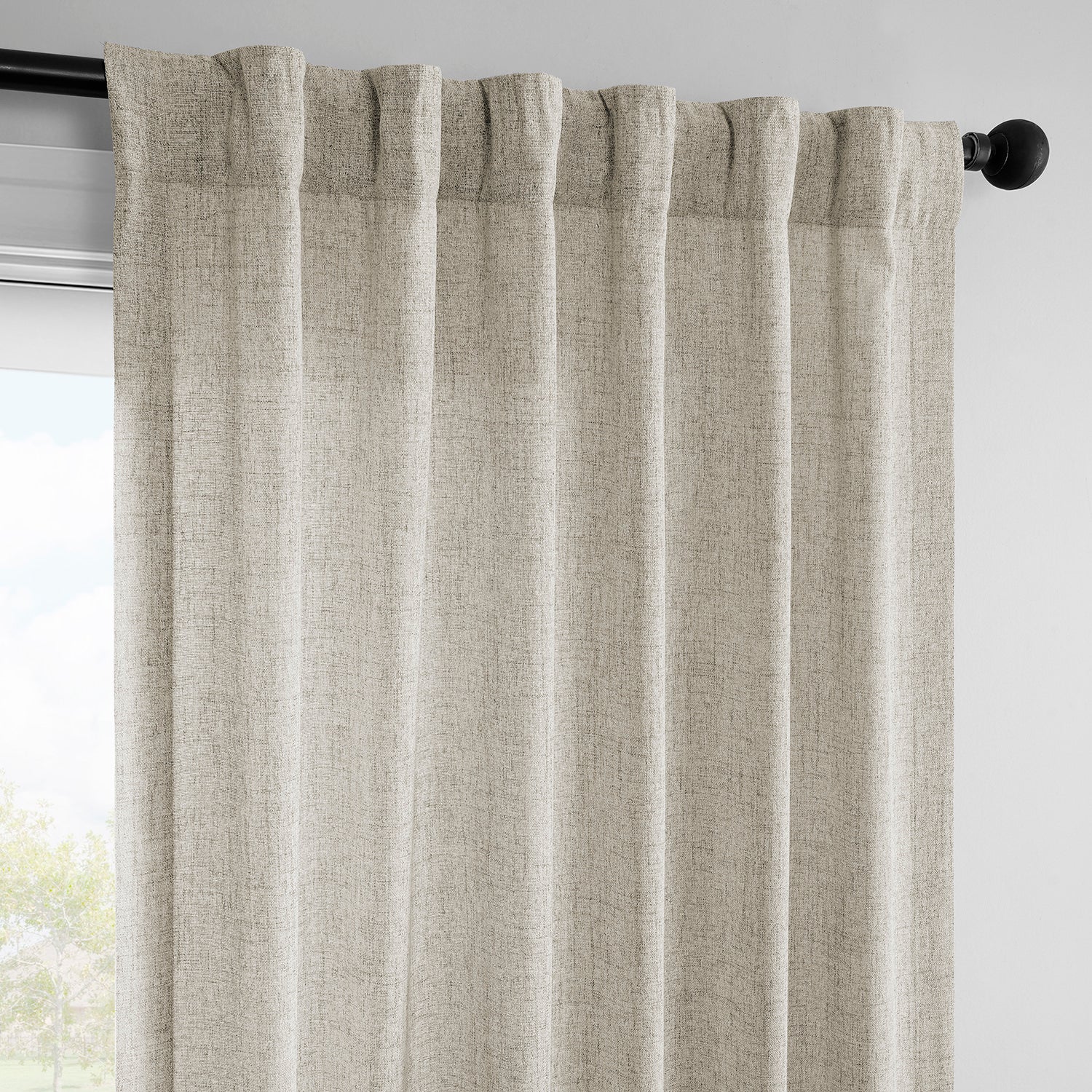 Rustic Oatmeal FarmTown Faux Linen Sheer Curtain Pair (2 Panels)