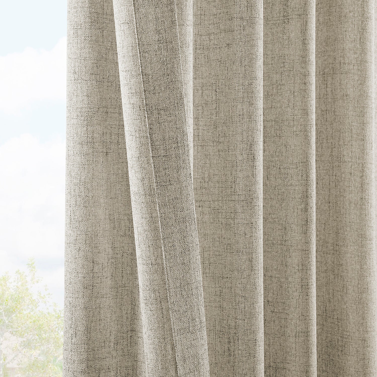 Rustic Oatmeal FarmTown Faux Linen Sheer Curtain Pair (2 Panels)