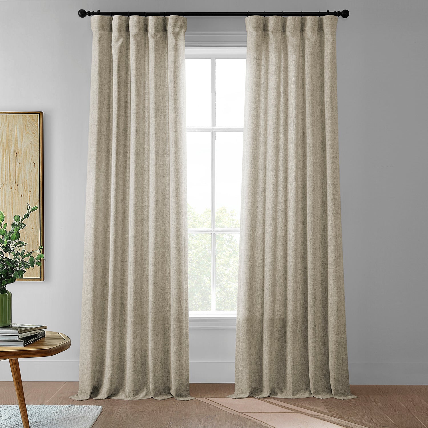 Rustic Oatmeal FarmTown Faux Linen Sheer Curtain Pair (2 Panels)