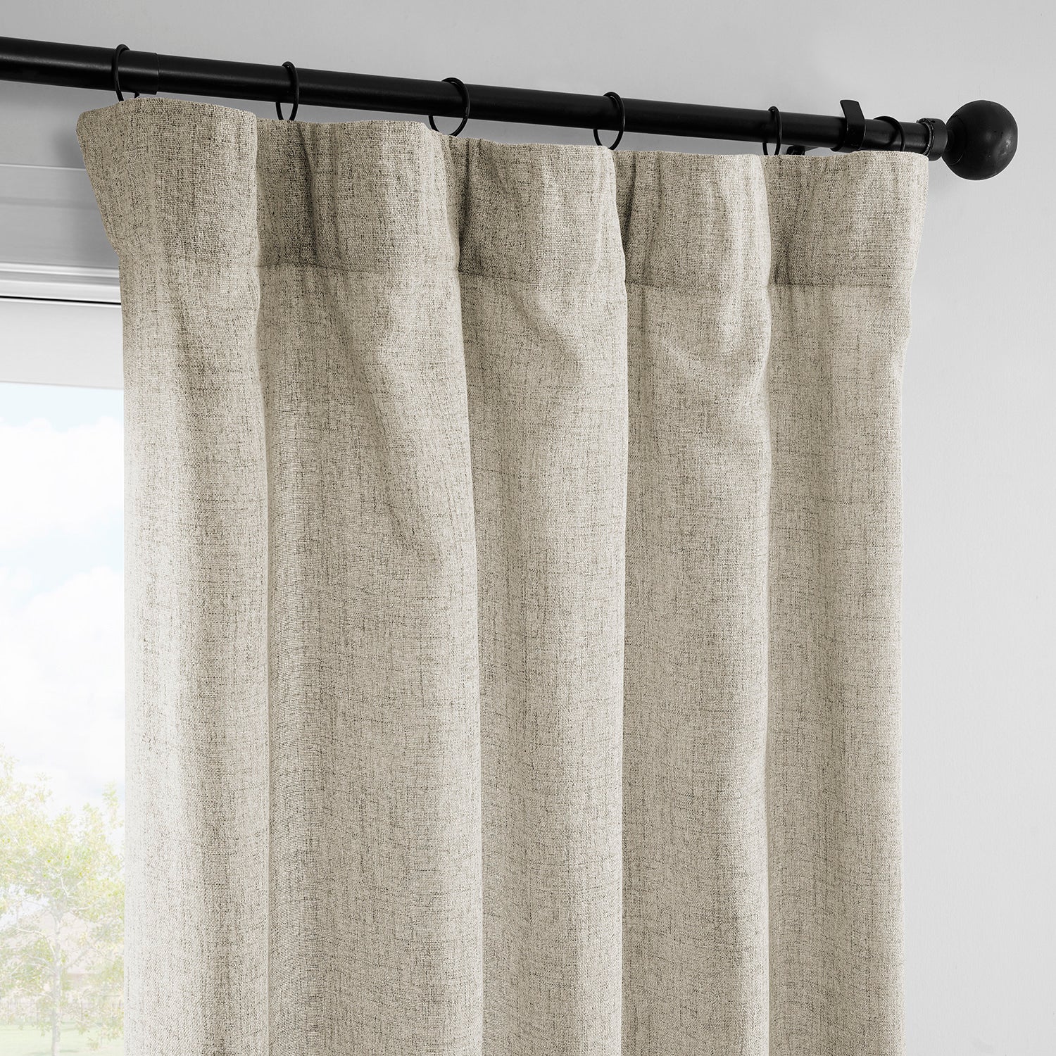 Rustic Oatmeal FarmTown Faux Linen Sheer Curtain Pair (2 Panels)