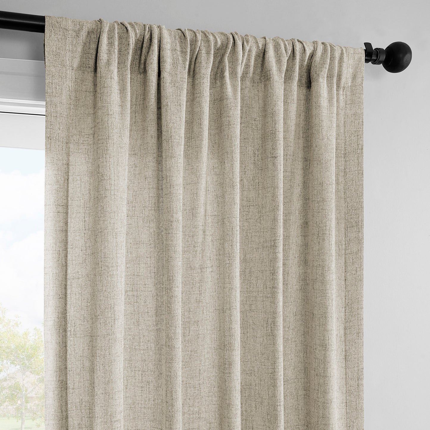 Rustic Oatmeal FarmTown Faux Linen Sheer Curtain Pair (2 Panels)