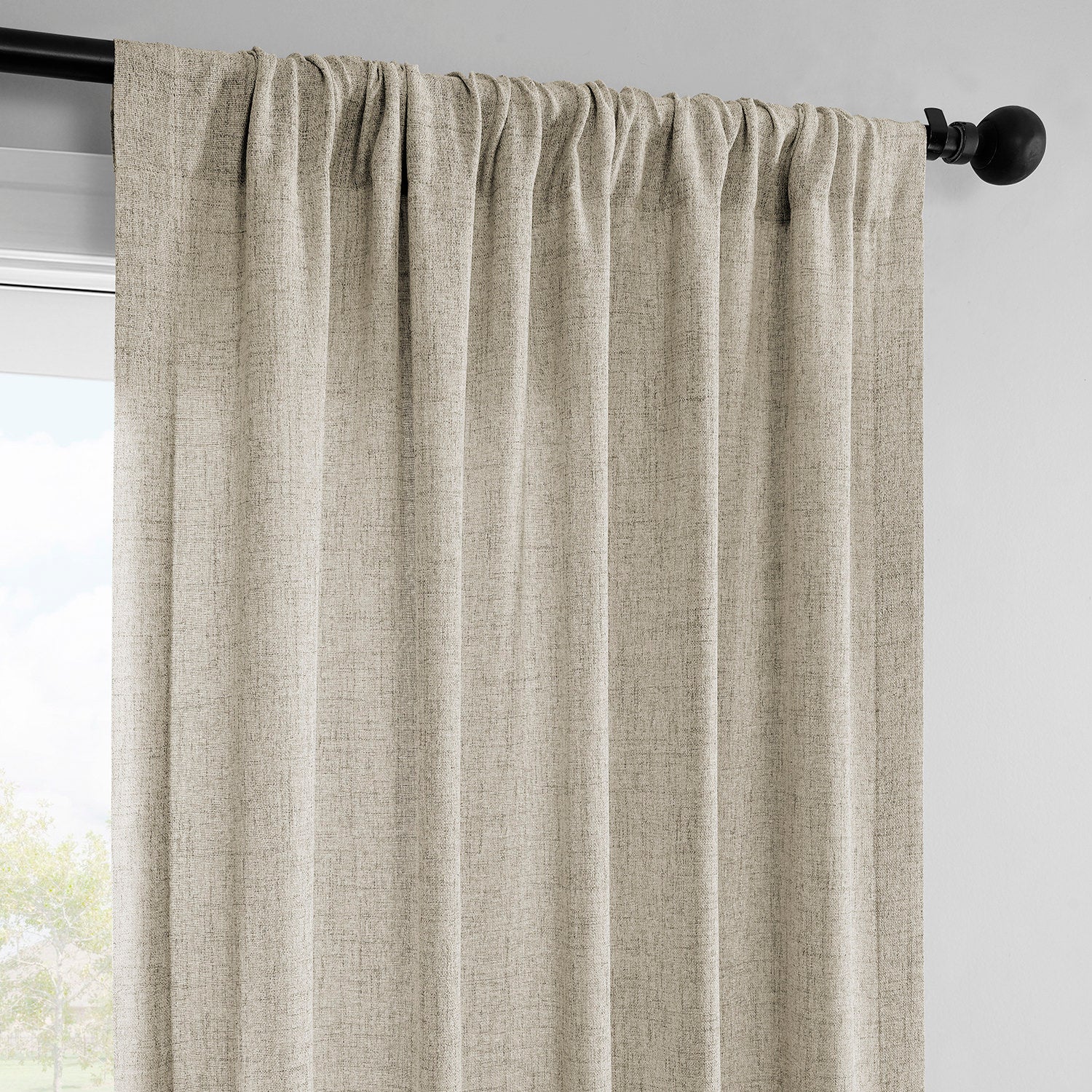 Rustic Oatmeal FarmTown Faux Linen Sheer Curtain Pair (2 Panels)