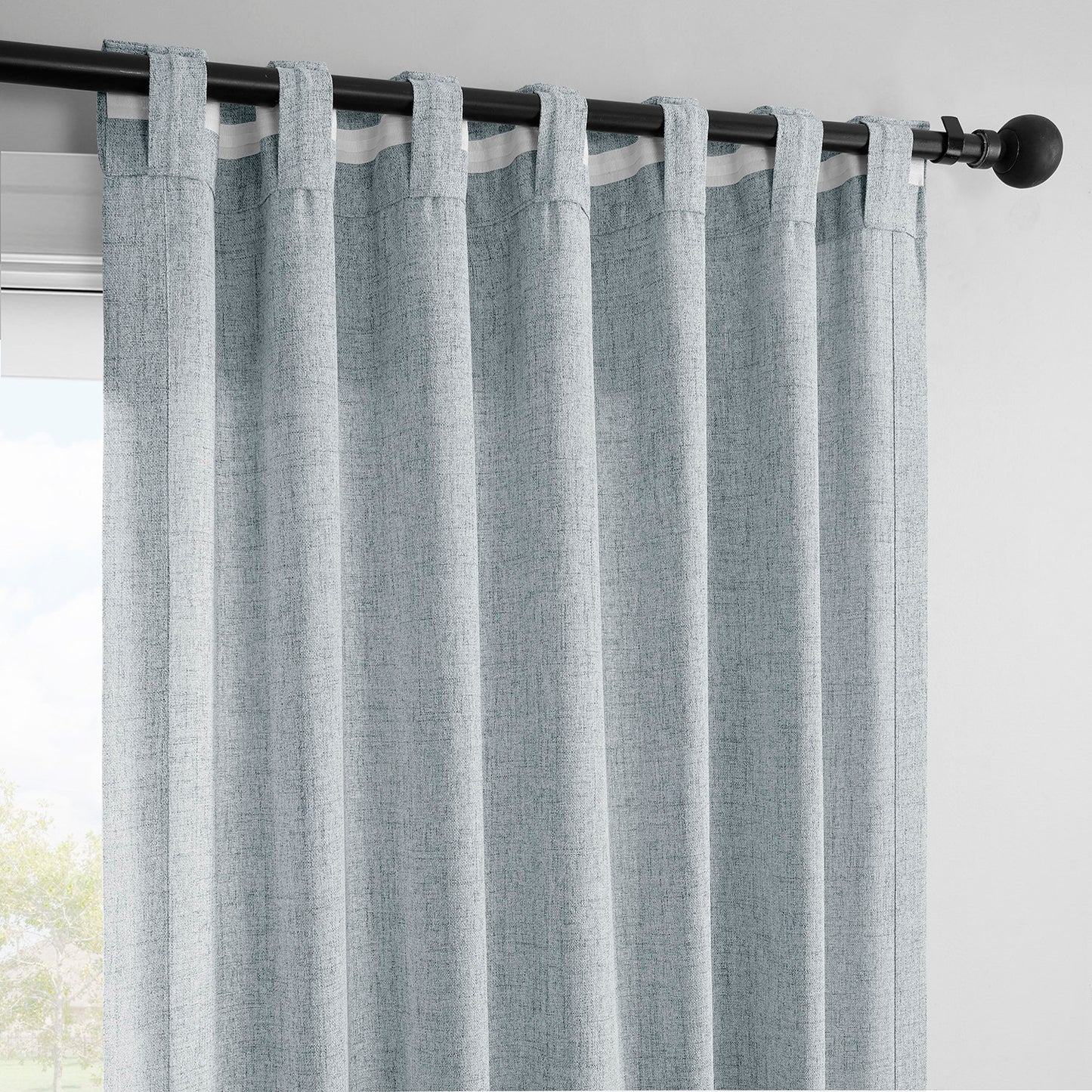 Coastal Slate FarmTown Faux Linen Sheer Curtain Pair (2 Panels)