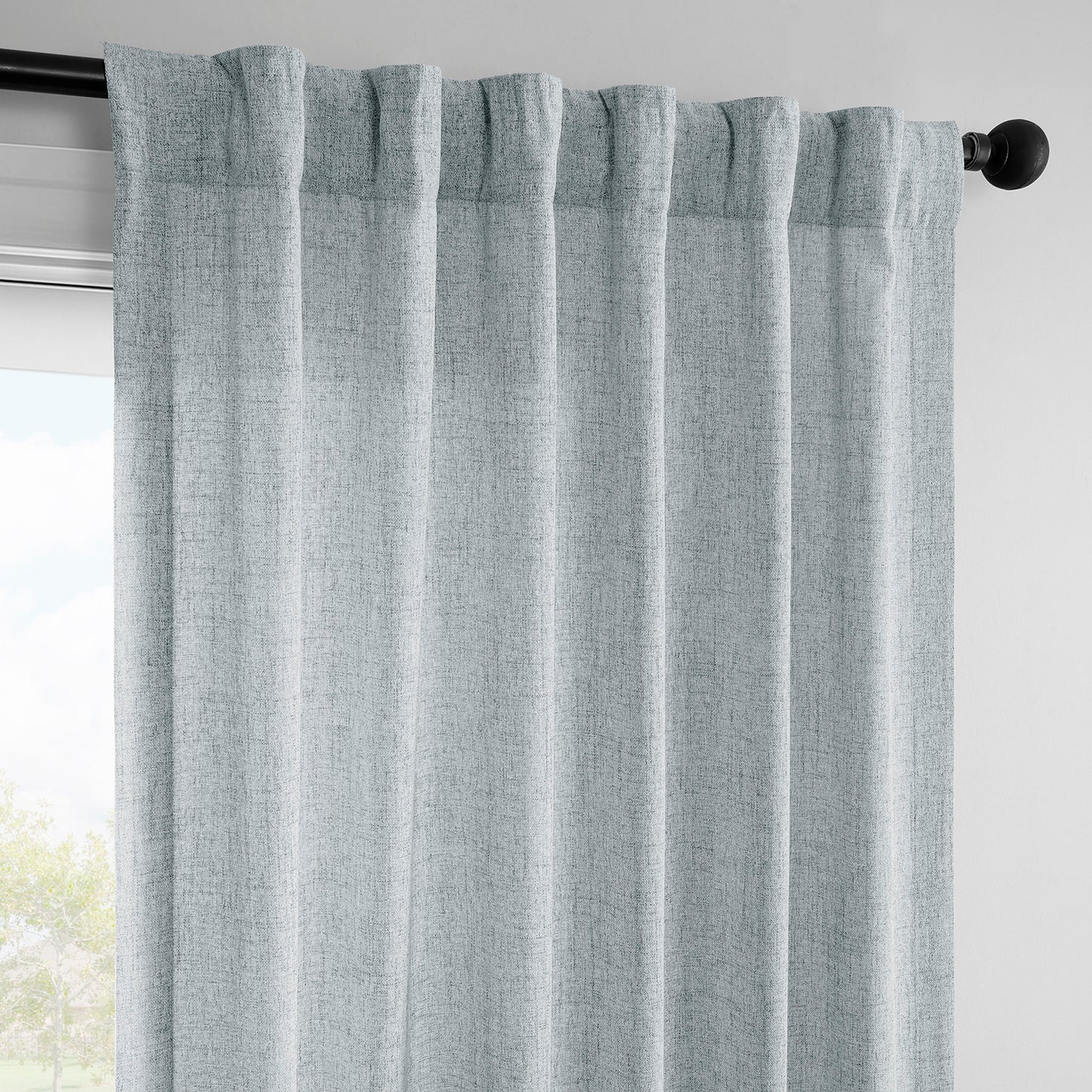 Coastal Slate FarmTown Faux Linen Sheer Curtain Pair (2 Panels)