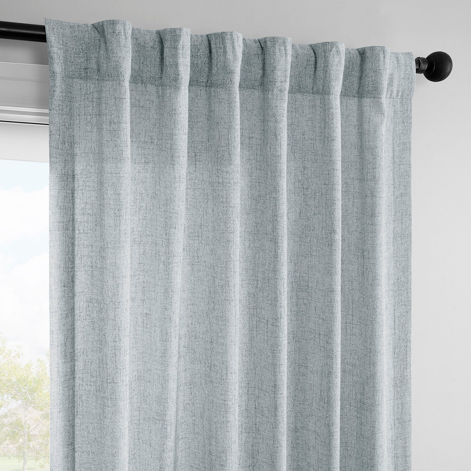 Coastal Slate FarmTown Faux Linen Sheer Curtain Pair (2 Panels)