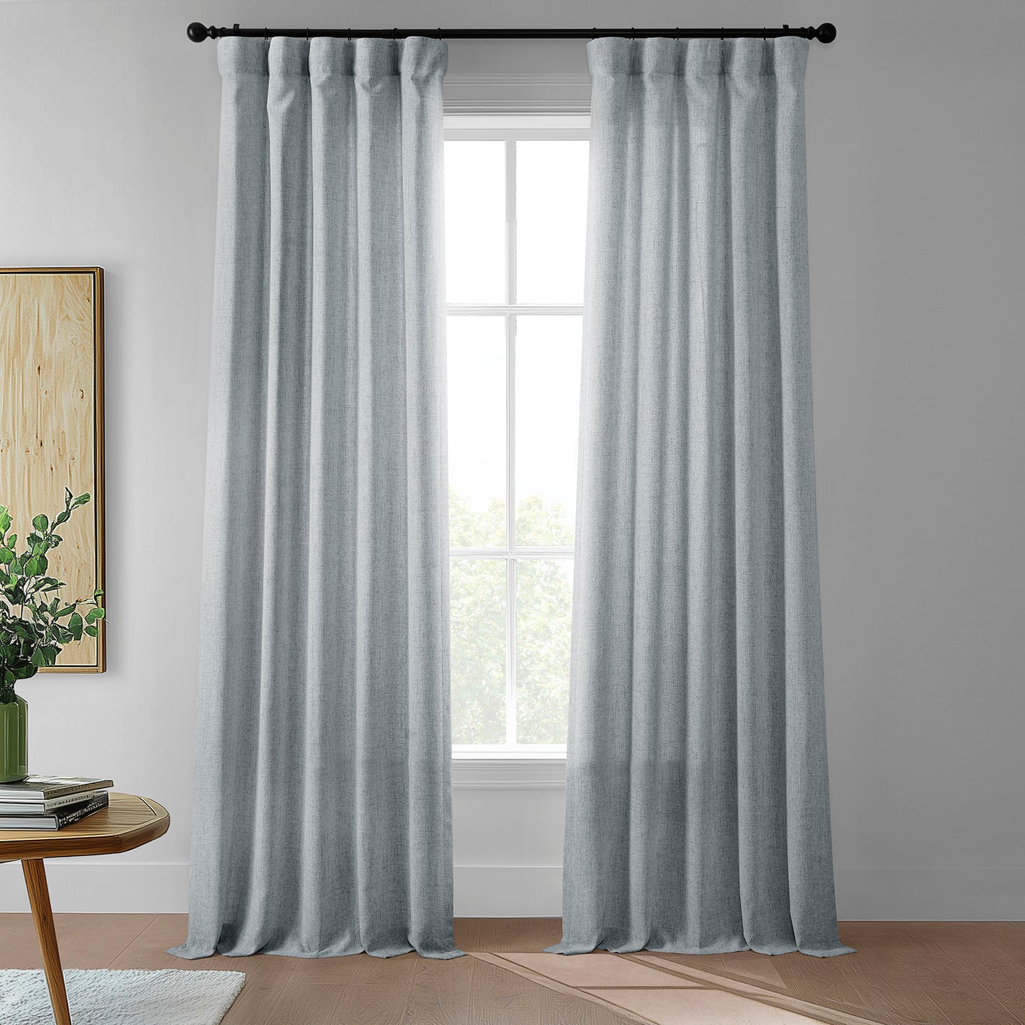 Coastal Slate FarmTown Faux Linen Sheer Curtain Pair (2 Panels)