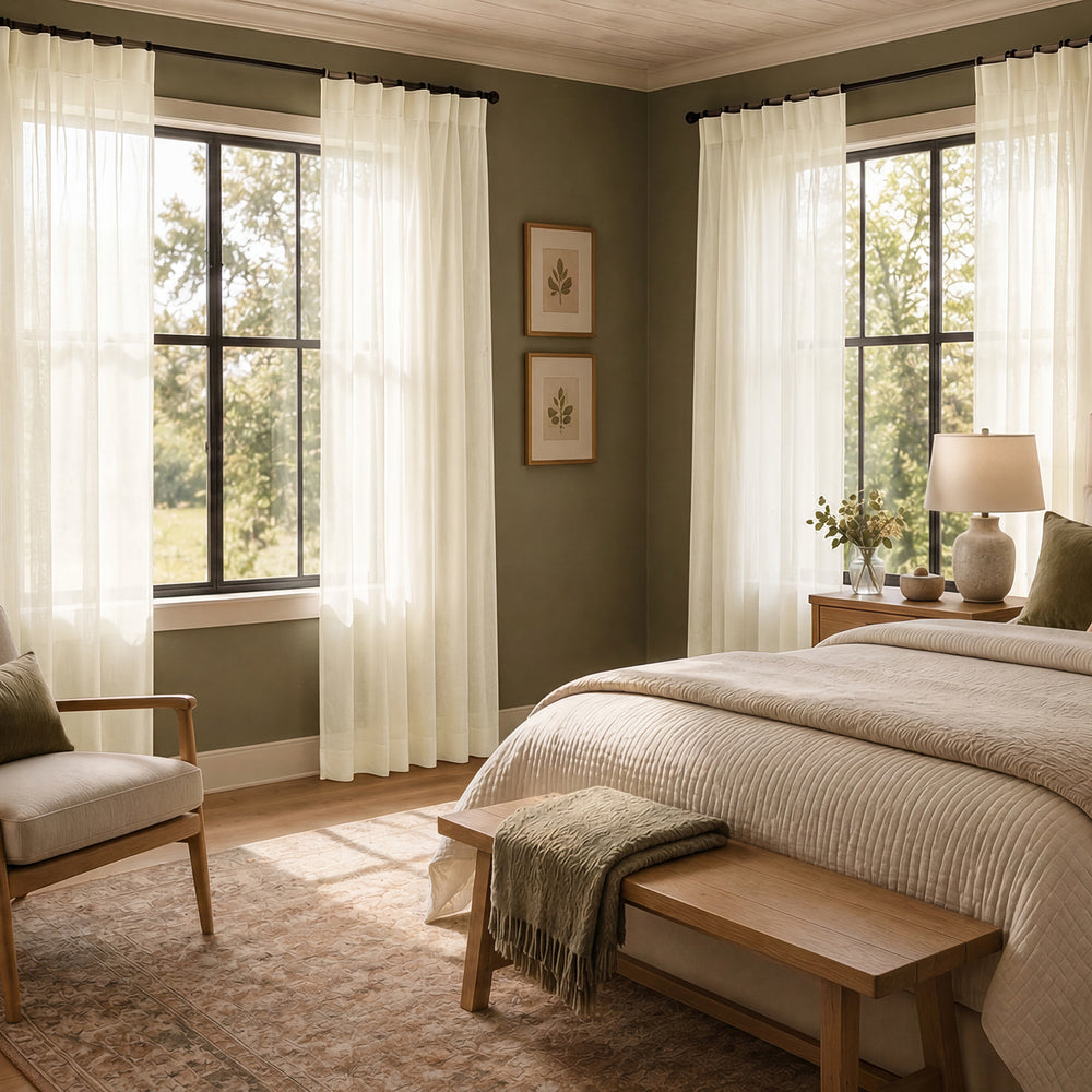 Gardenia Textured Faux Linen Sheer Custom Curtain