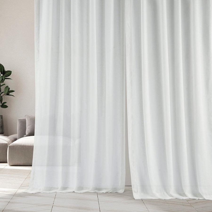 Lilium Off White Faux Linen Sheer Curtain Pair (2 Panels)