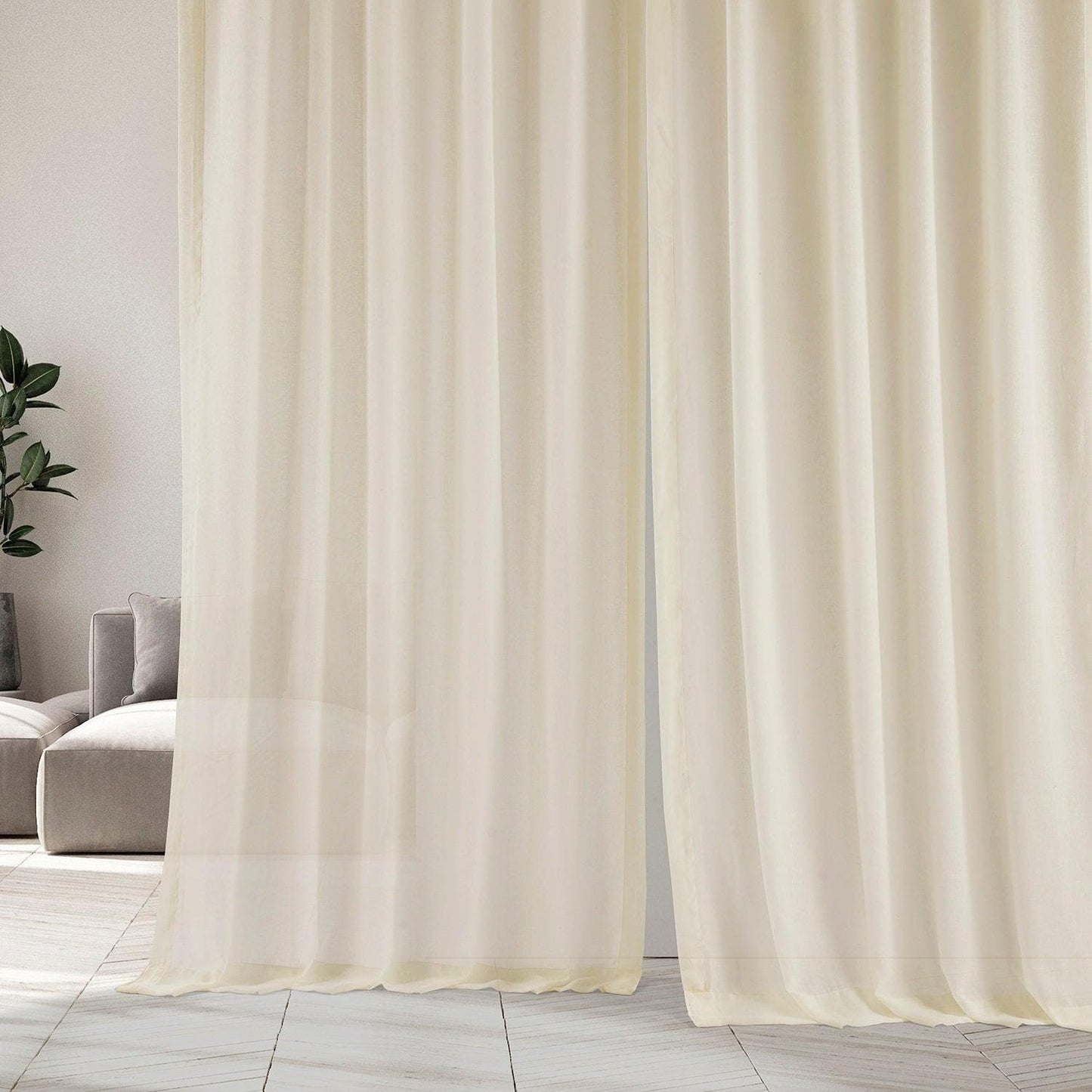 Chaste Tan Faux Linen Sheer Curtain Pair (2 Panels) - HalfPriceDrapes.com